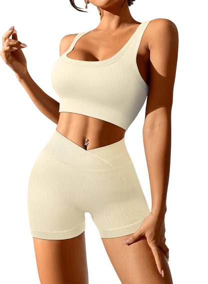 Seamless Ribbed 2-Piece Active Set – Crop Top & High-Waist Shorts