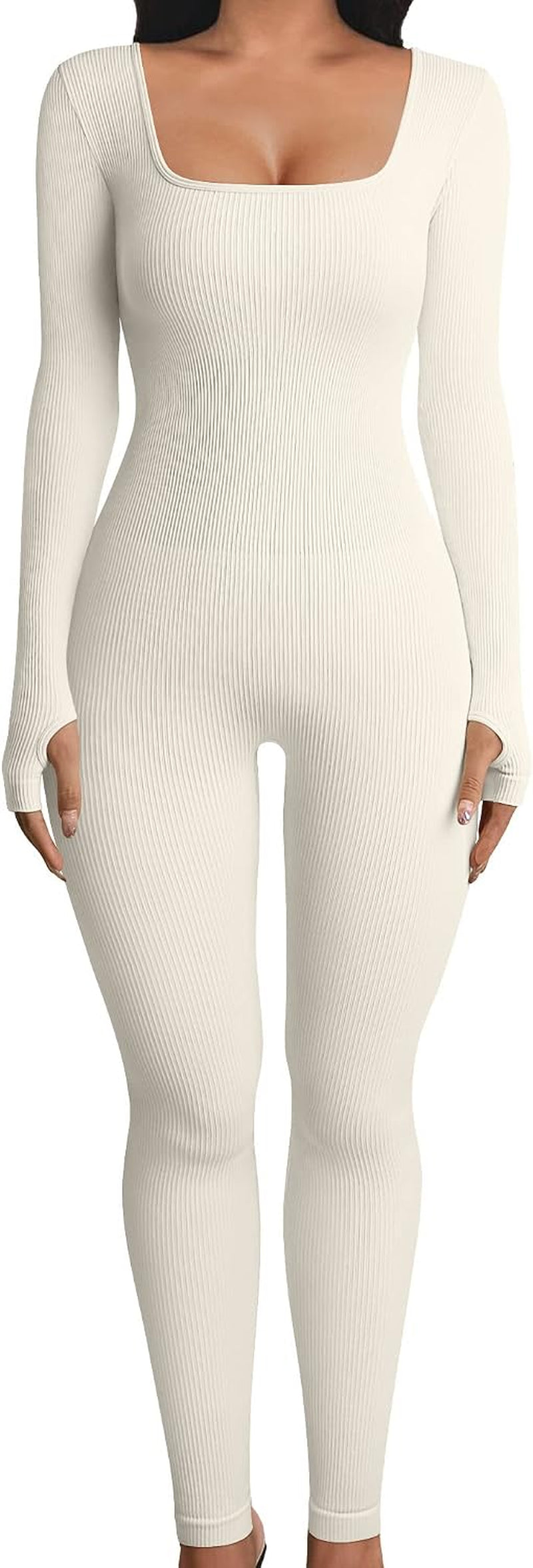 Women Workout Seamless Jumpsuit Yoga Ribbed One Piece Long Sleeve Leggings Romper