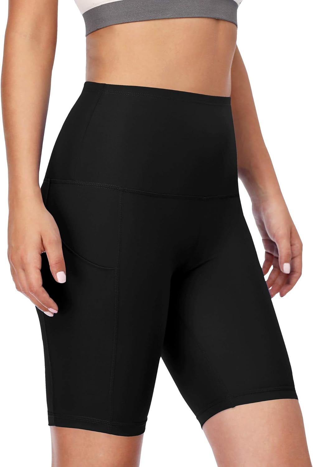  High Waist Spandex Yoga Shorts with Side Pockets