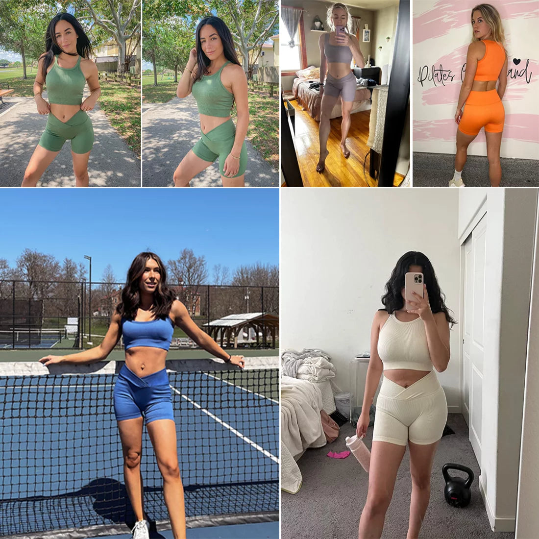 Seamless Ribbed 2-Piece Active Set – Crop Top & High-Waist Shorts